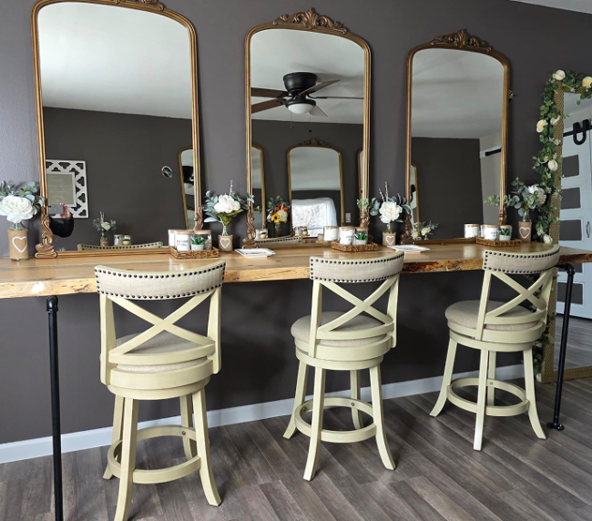 bridal suite vanity mirrors styling area